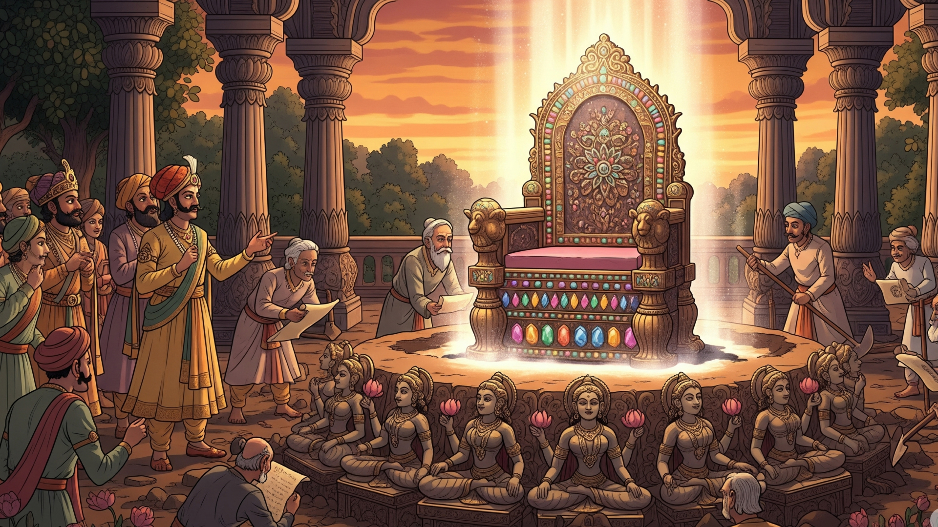 സിംഹാസനം എവിടെ നിന്ന് വന്നു, ആരാണ് 32 പെൺമക്കൾ